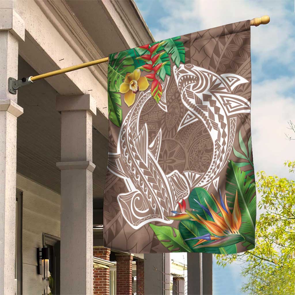 Polynesia Garden Flag Sharks Duo Tropical Brown LT7 House Flag Brown - Polynesian Pride