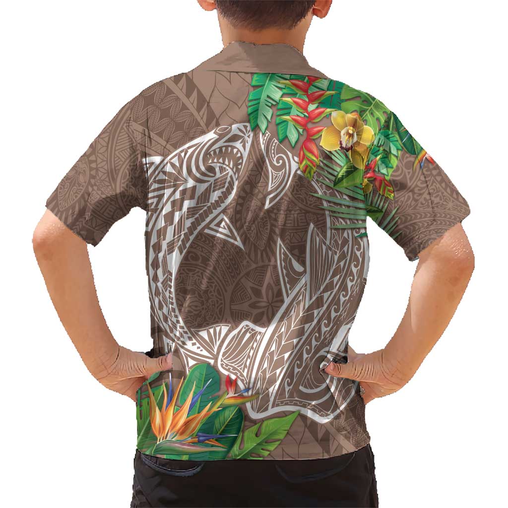 Polynesia Kid Hawaiian Shirt Sharks Duo Tropical Brown
