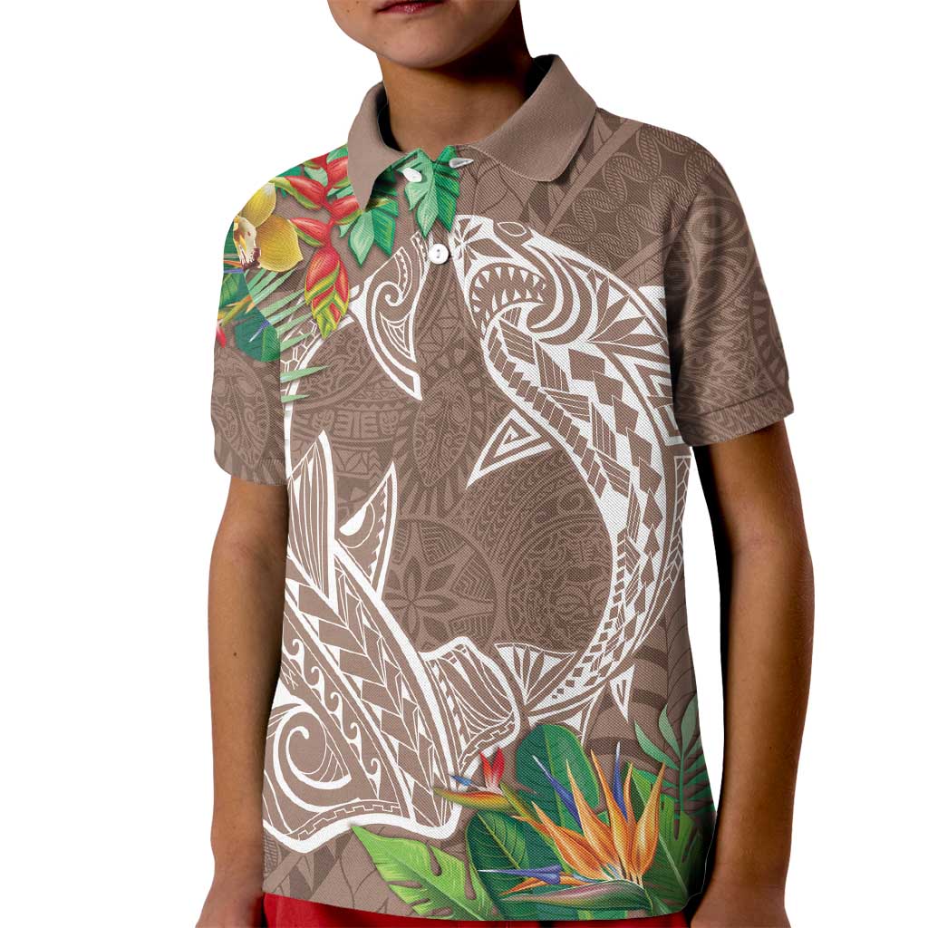 Polynesia Kid Polo Shirt Sharks Duo Tropical Brown