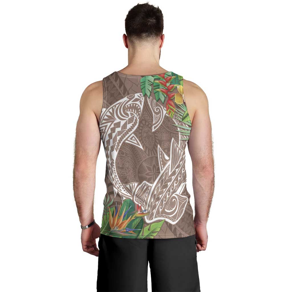 Polynesia Men Tank Top Sharks Duo Tropical Brown