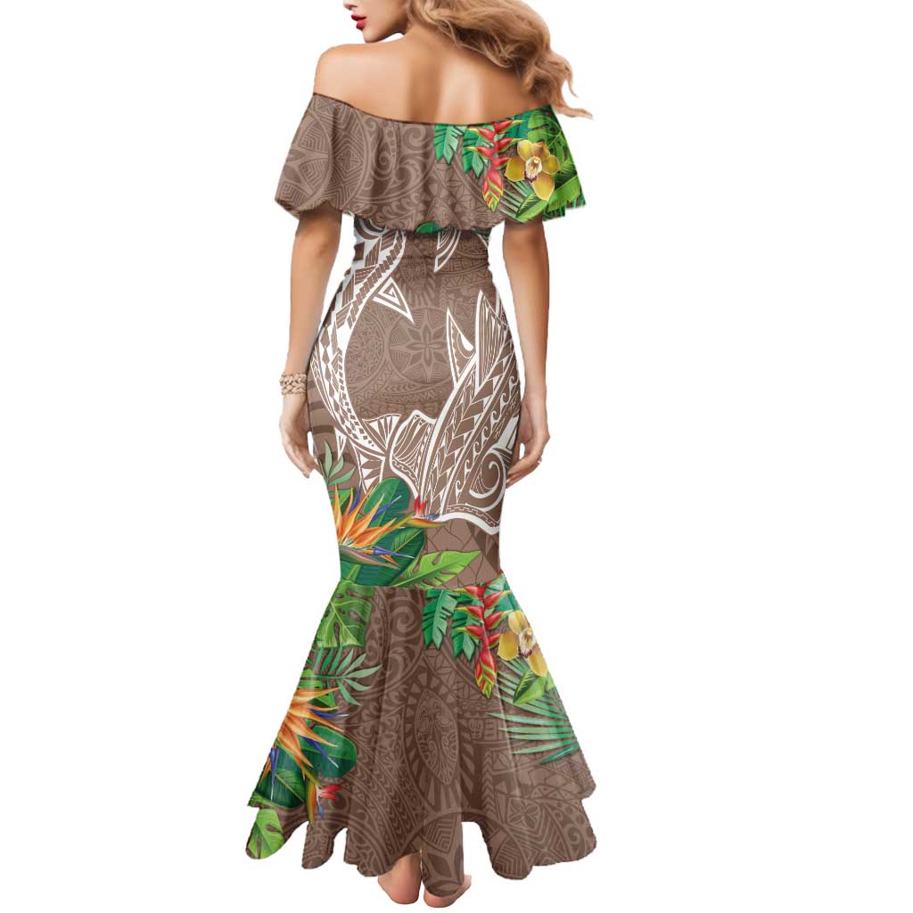 Polynesia Mermaid Dress Sharks Duo Tropical Brown