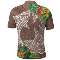 Polynesia Polo Shirt Sharks Duo Tropical Brown