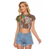 Polynesia Raglan Cropped T Shirt Sharks Duo Tropical Brown