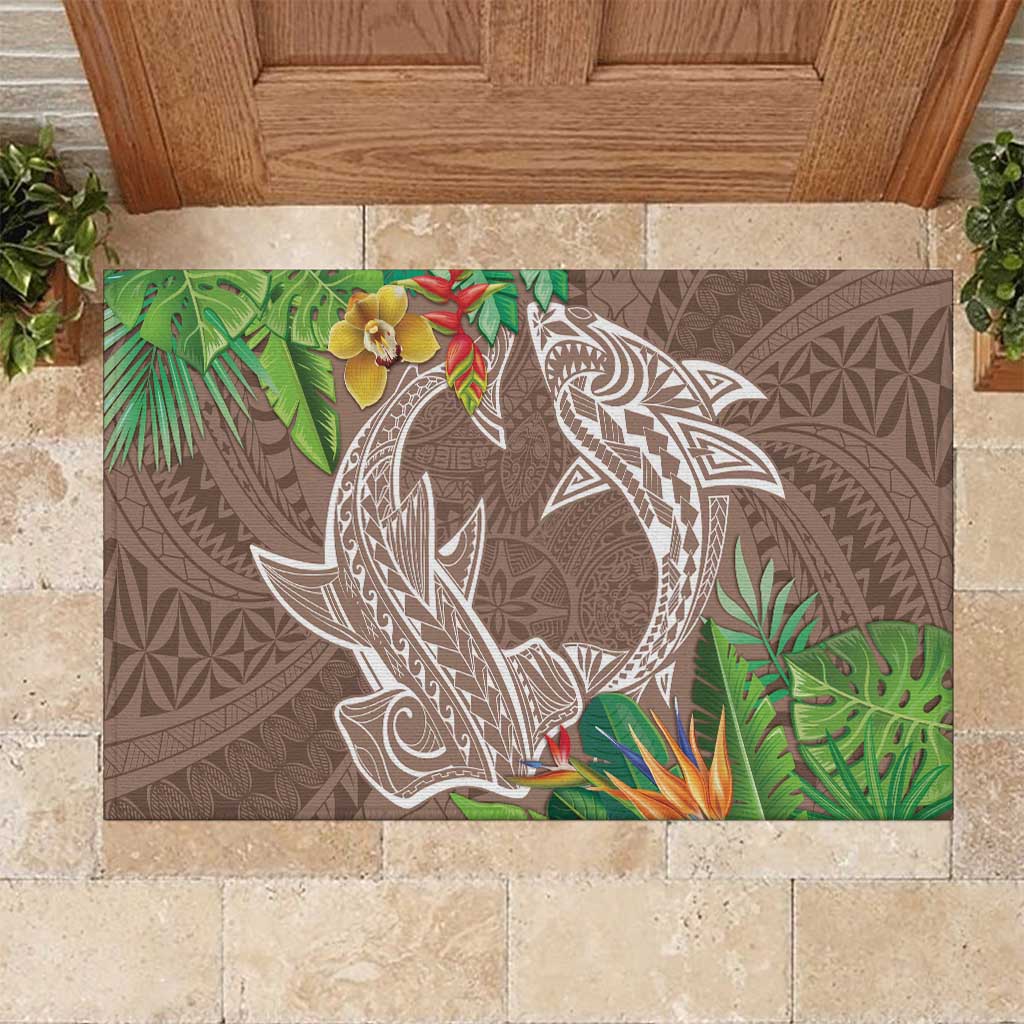Polynesia Rubber Doormat Sharks Duo Tropical Brown LT7 Brown - Polynesian Pride