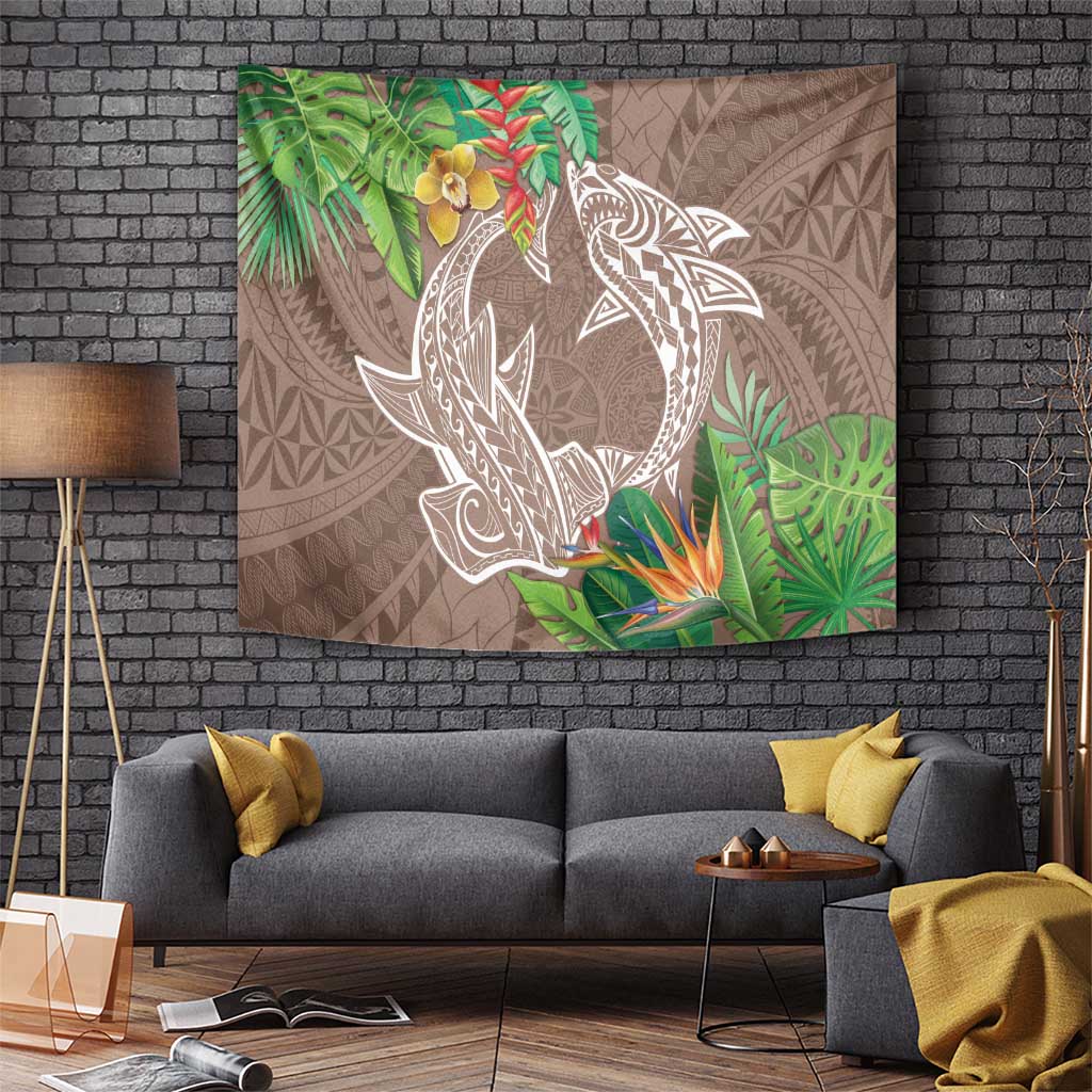 Polynesia Tapestry Sharks Duo Tropical Brown