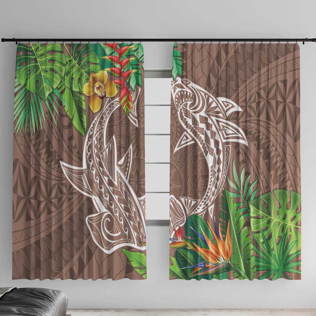 Polynesia Window Curtain Sharks Duo Tropical Brown LT7 With Hooks Brown - Polynesian Pride
