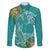 Polynesia Family Matching Off The Shoulder Long Sleeve Dress and Hawaiian Shirt Sharks Duo Tropical Teal