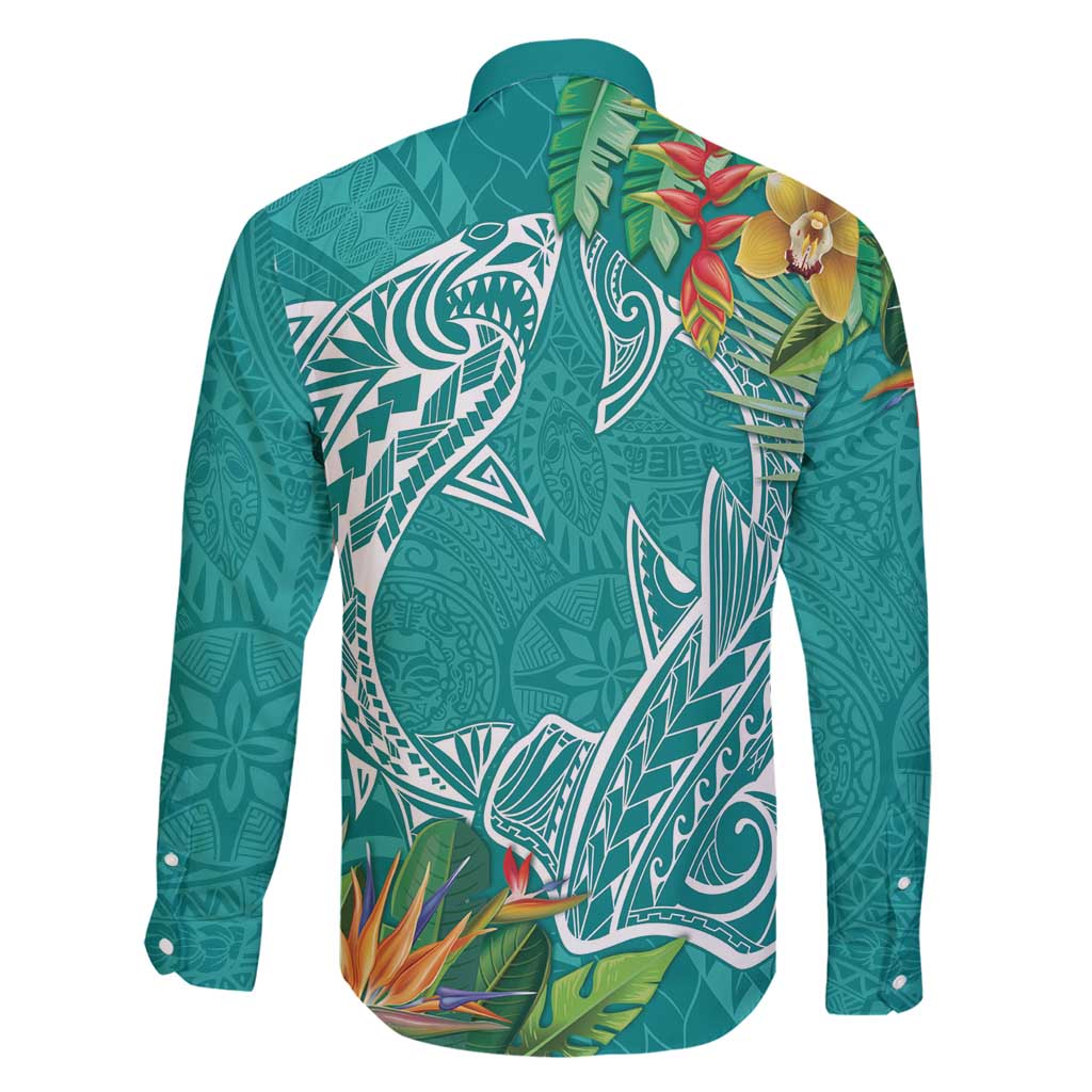 Polynesia Family Matching Tank Maxi Dress and Hawaiian Shirt Sharks Duo Tropical Teal