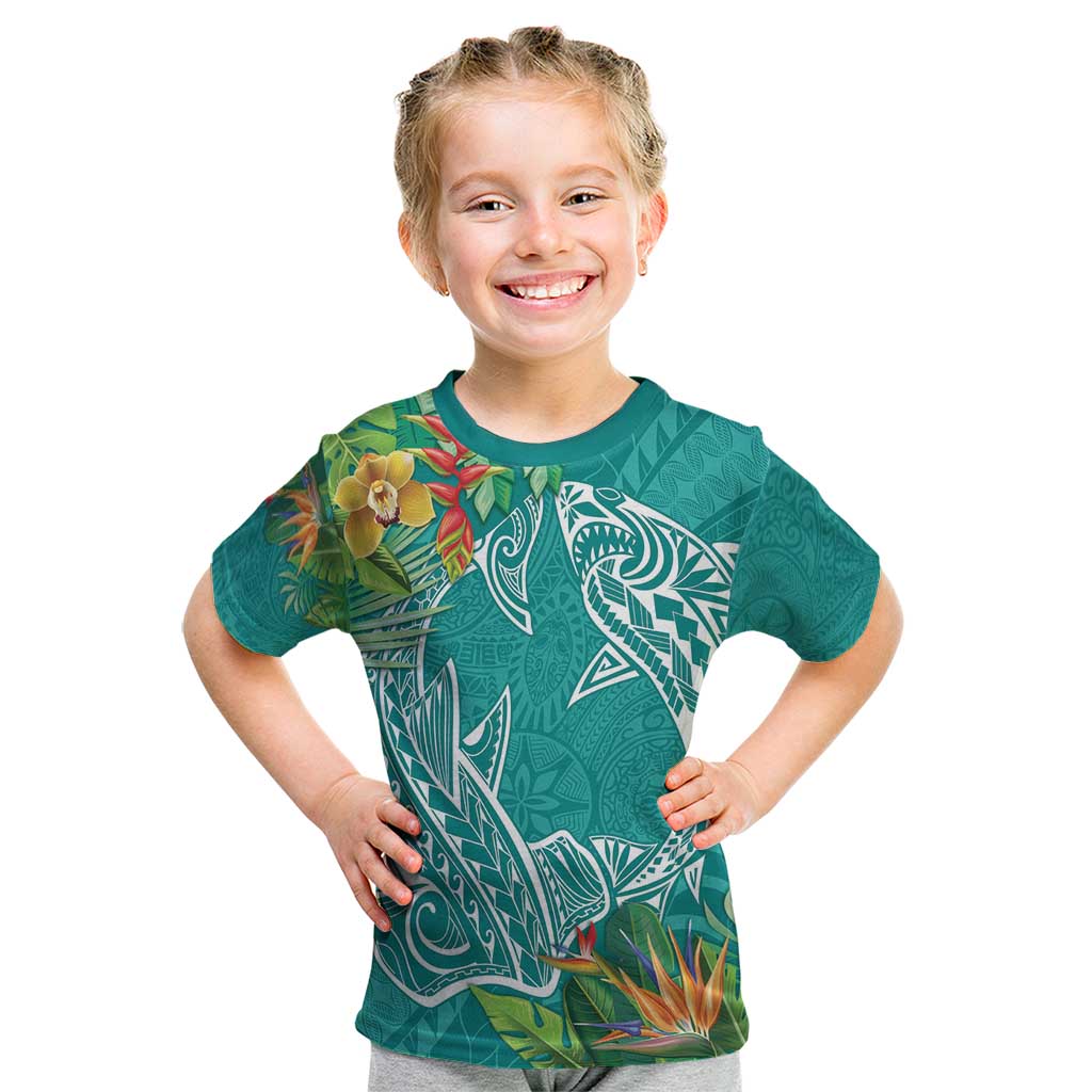 Polynesia Kid T Shirt Sharks Duo Tropical Teal