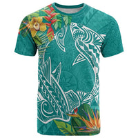 Polynesia T Shirt Sharks Duo Tropical Teal