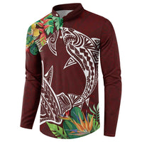 Polynesia Button Sweatshirt Sharks Duo Tropical Oxblood