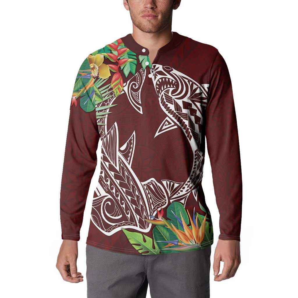 Polynesia Button Sweatshirt Sharks Duo Tropical Oxblood