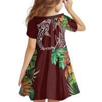 Polynesia Family Matching Long Sleeve Bodycon Dress and Hawaiian Shirt Sharks Duo Tropical Oxblood LT7 - Polynesian Pride