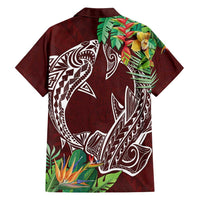 Polynesia Family Matching Long Sleeve Bodycon Dress and Hawaiian Shirt Sharks Duo Tropical Oxblood LT7 - Polynesian Pride