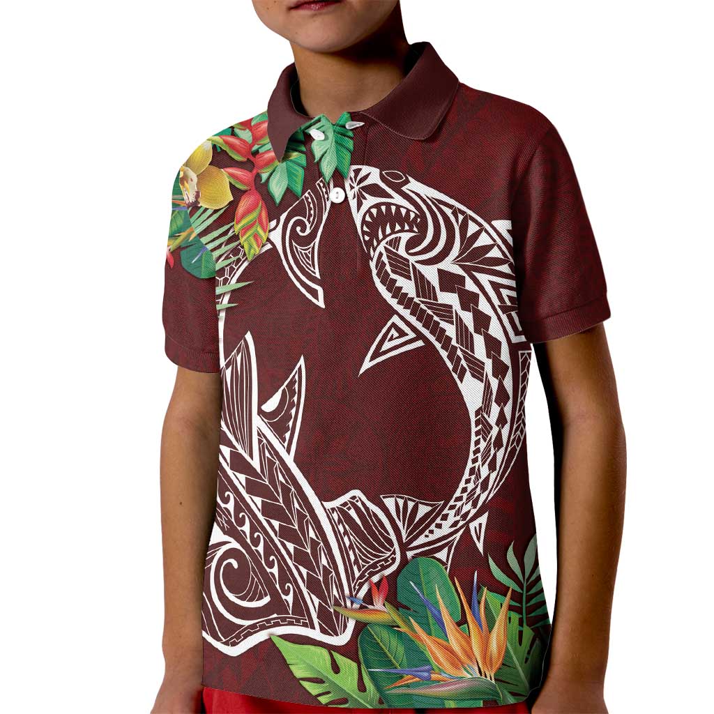 Polynesia Kid Polo Shirt Sharks Duo Tropical Oxblood