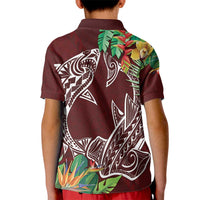 Polynesia Kid Polo Shirt Sharks Duo Tropical Oxblood