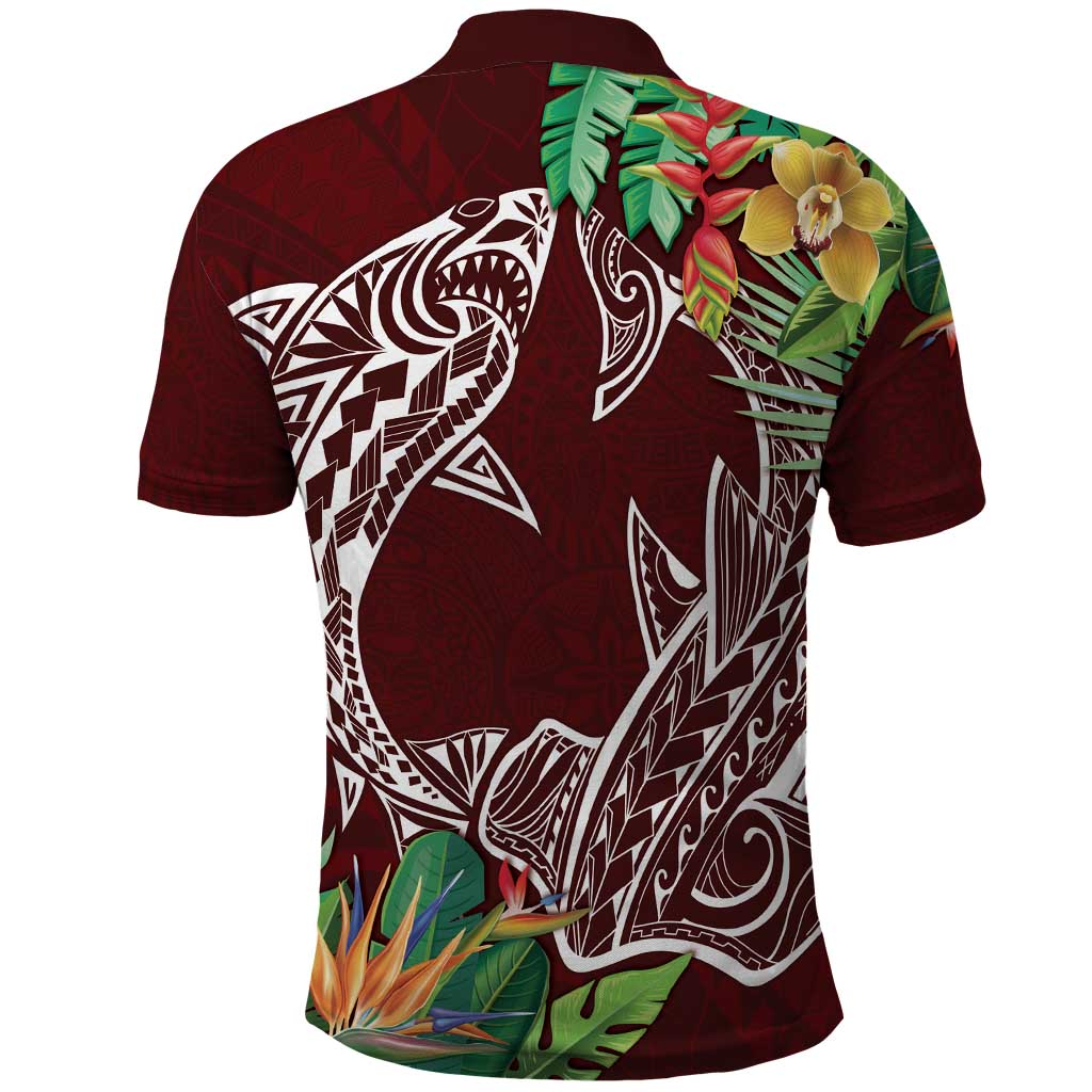 Polynesia Polo Shirt Sharks Duo Tropical Oxblood