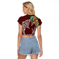 Polynesia Raglan Cropped T Shirt Sharks Duo Tropical Oxblood