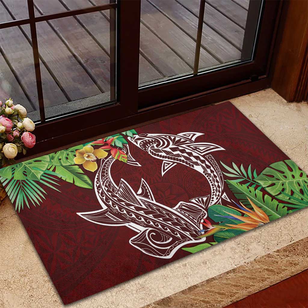 Polynesia Rubber Doormat Sharks Duo Tropical Oxblood