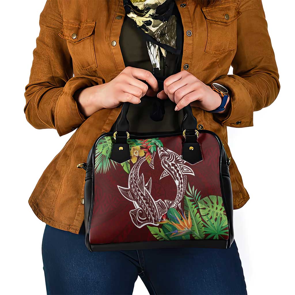 Polynesia Shoulder Handbag Sharks Duo Tropical Oxblood