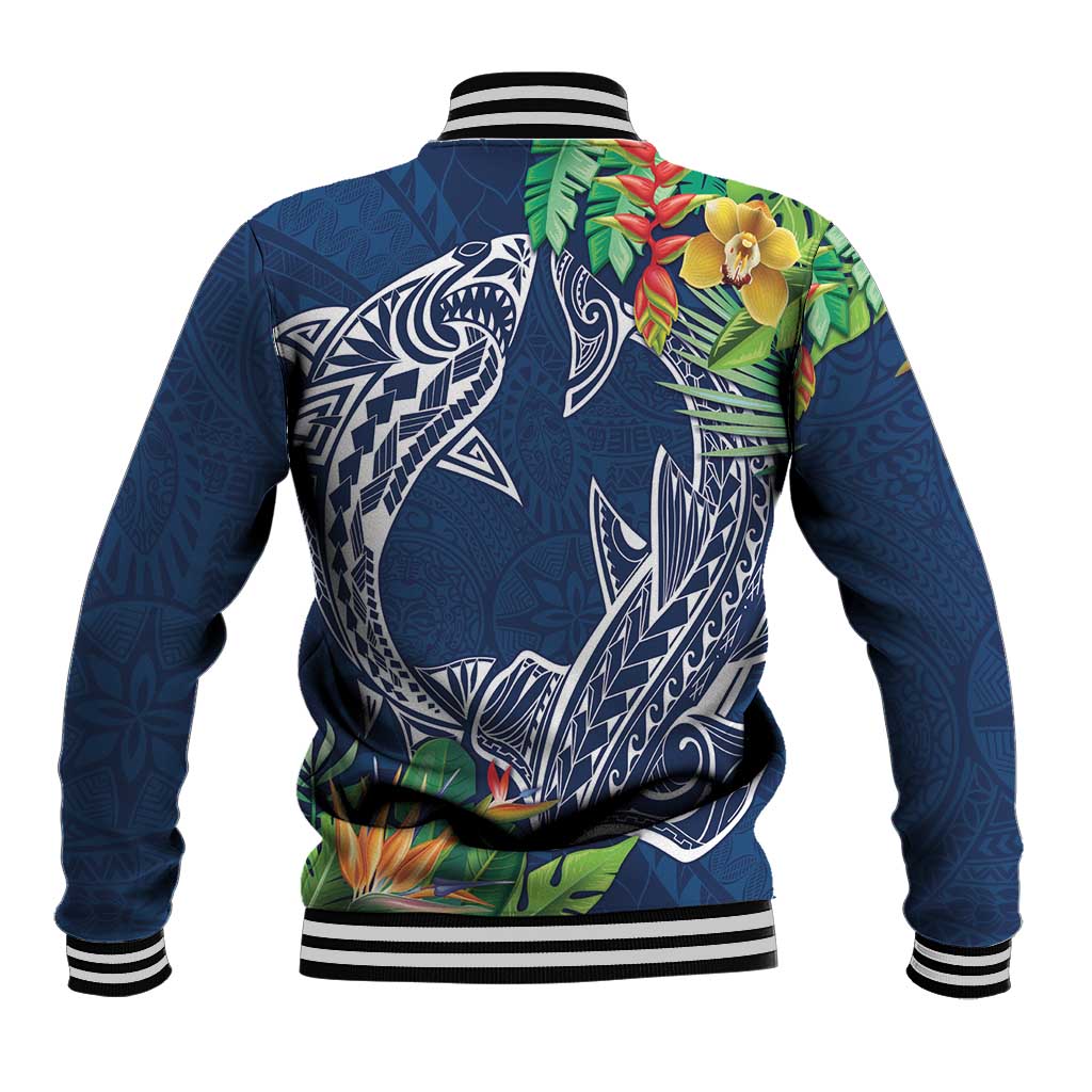 Polynesia Baseball Jacket Sharks Duo Tropical Navy