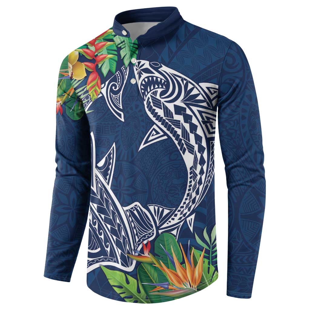 Polynesia Button Sweatshirt Sharks Duo Tropical Navy