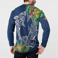 Polynesia Button Sweatshirt Sharks Duo Tropical Navy