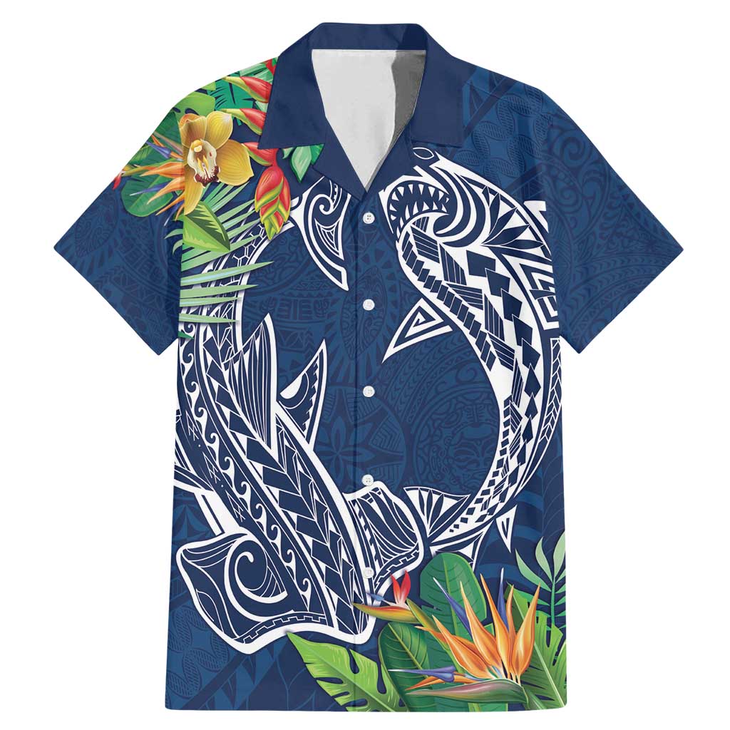 Polynesia Family Matching Mermaid Dress and Hawaiian Shirt Sharks Duo Tropical Navy