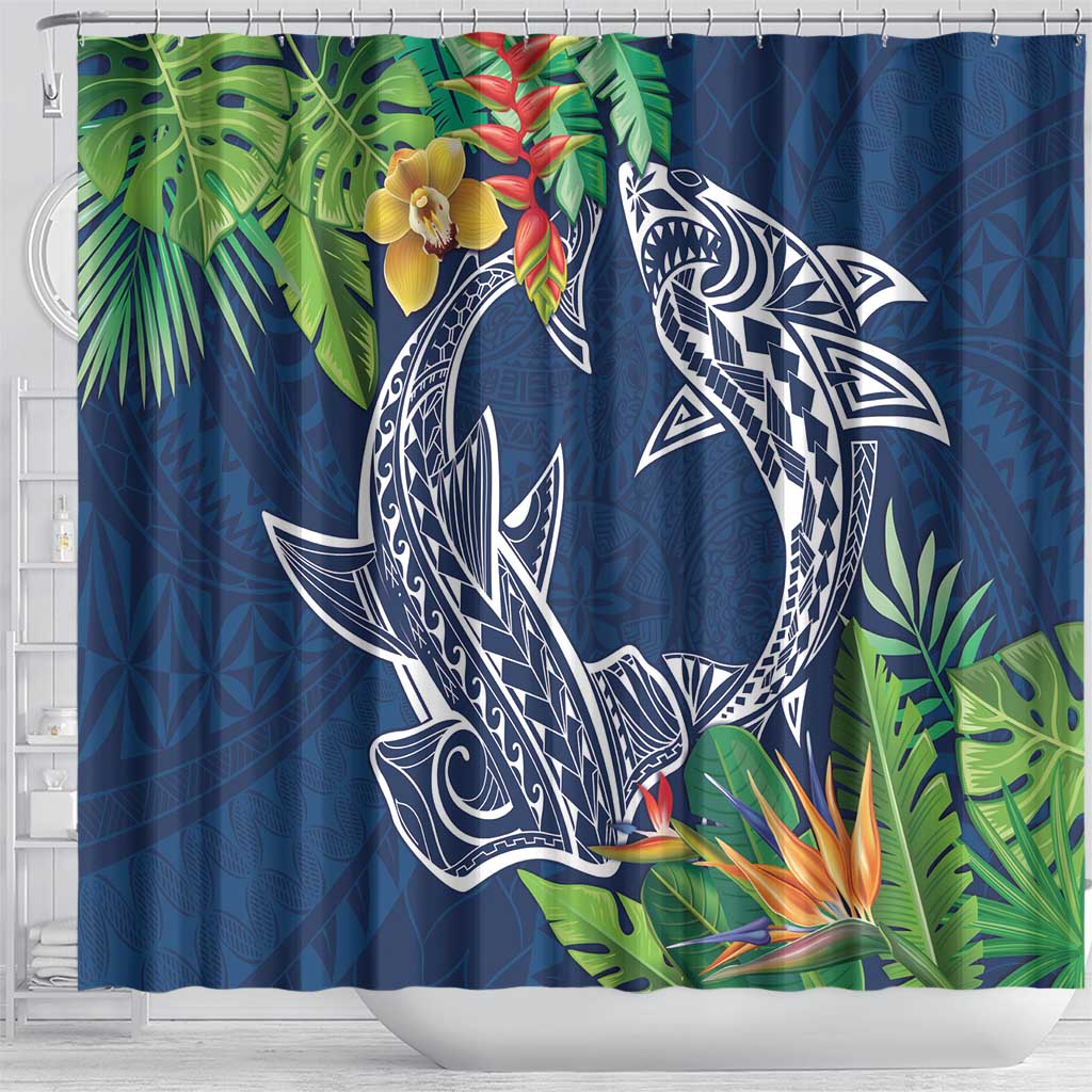 Polynesia Shower Curtain Sharks Duo Tropical Navy
