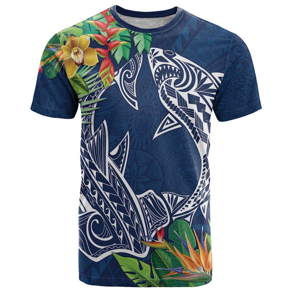 Polynesia T Shirt Sharks Duo Tropical Navy