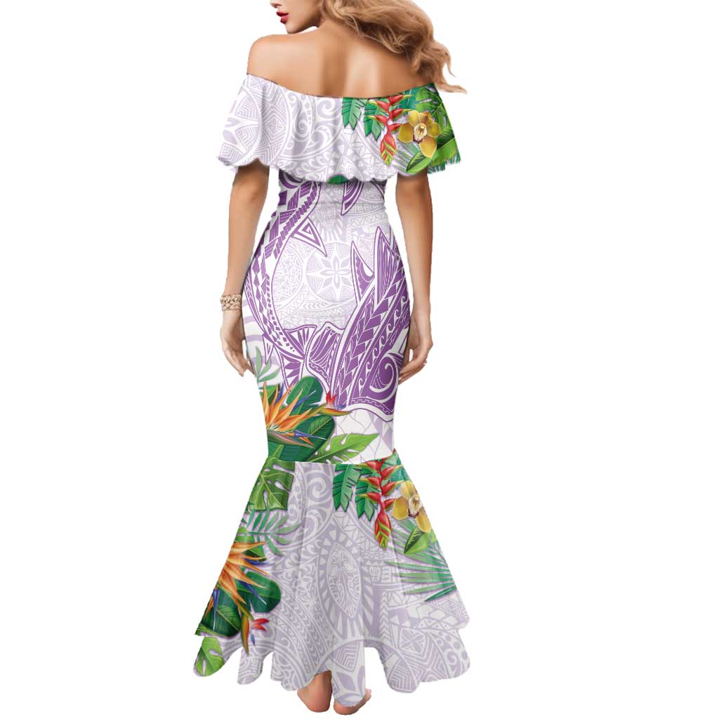 Polynesia Family Matching Mermaid Dress and Hawaiian Shirt Sharks Duo Tropical Lavender