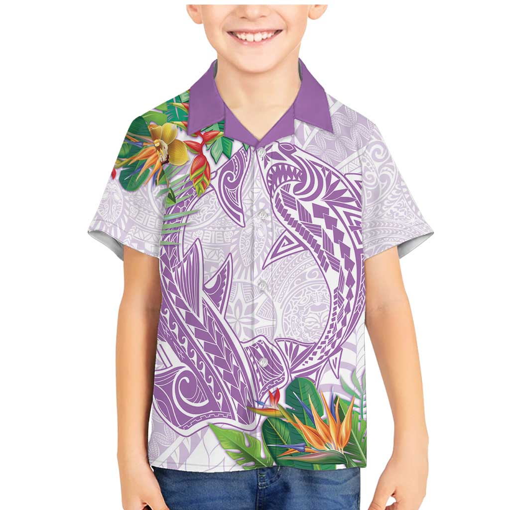 Polynesia Family Matching Mermaid Dress and Hawaiian Shirt Sharks Duo Tropical Lavender