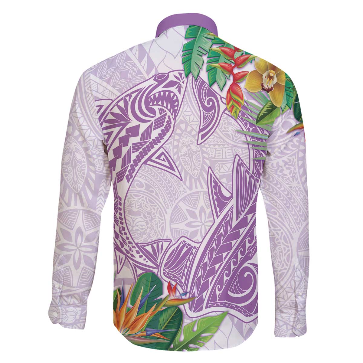 Polynesia Family Matching Off Shoulder Short Dress and Hawaiian Shirt Sharks Duo Tropical Lavender