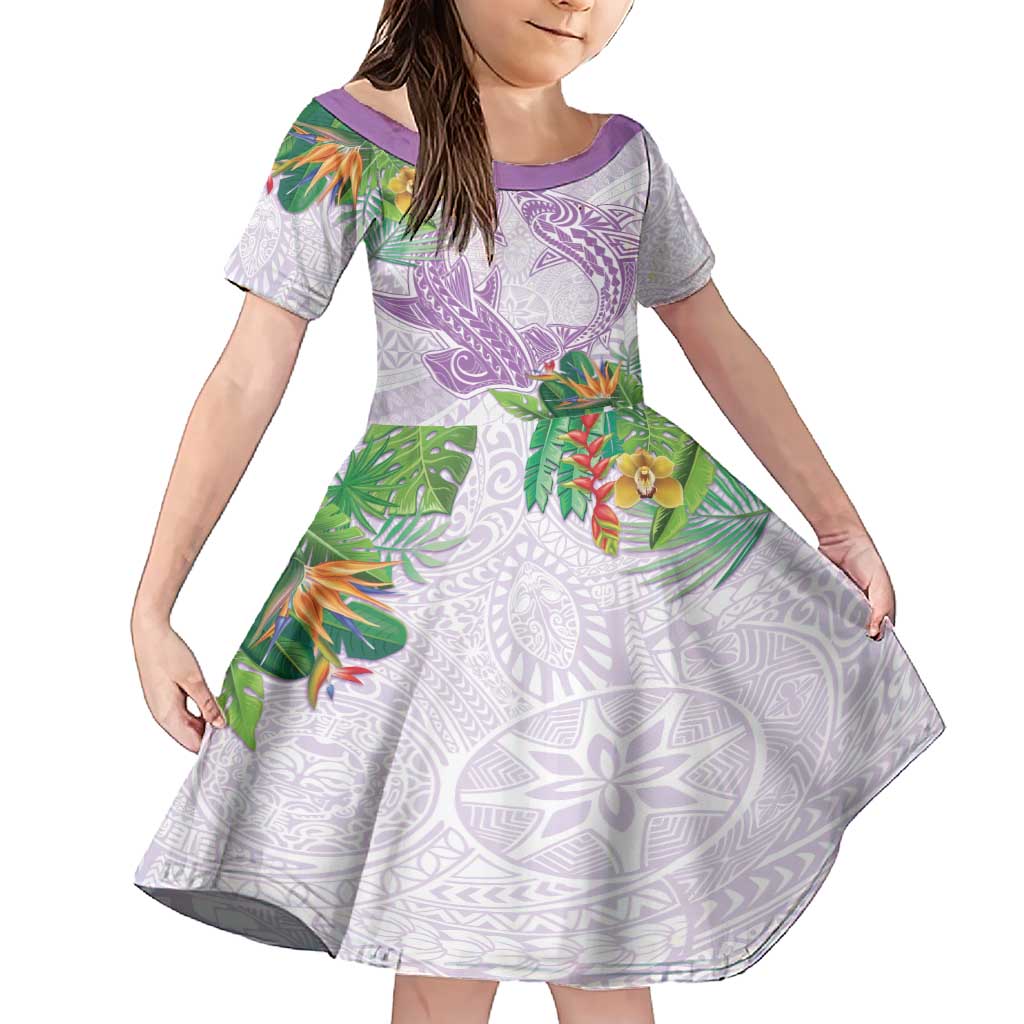Polynesia Family Matching Short Sleeve Bodycon Dress and Hawaiian Shirt Sharks Duo Tropical Lavender