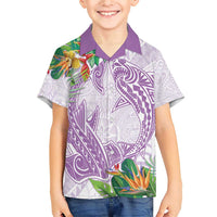 Polynesia Family Matching Short Sleeve Bodycon Dress and Hawaiian Shirt Sharks Duo Tropical Lavender