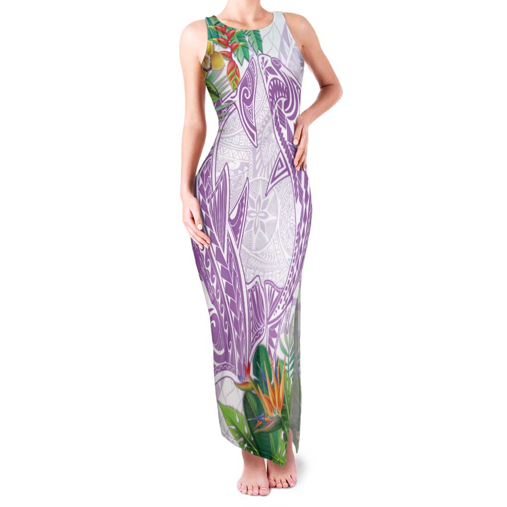 Polynesia Family Matching Tank Maxi Dress and Hawaiian Shirt Sharks Duo Tropical Lavender