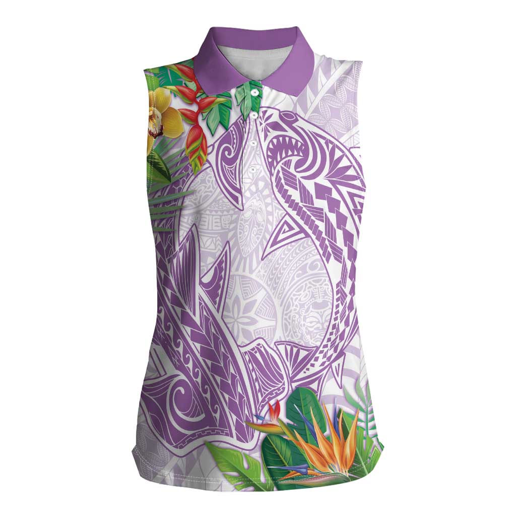 Polynesia Women Sleeveless Polo Shirt Sharks Duo Tropical Lavender
