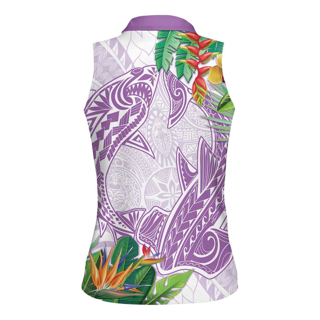 Polynesia Women Sleeveless Polo Shirt Sharks Duo Tropical Lavender