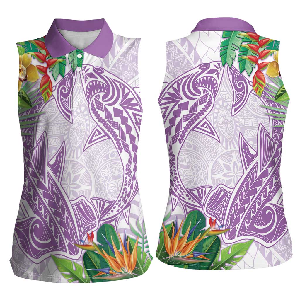 Polynesia Women Sleeveless Polo Shirt Sharks Duo Tropical Lavender