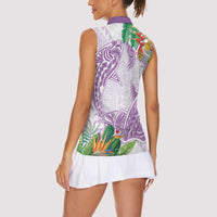 Polynesia Women Sleeveless Polo Shirt Sharks Duo Tropical Lavender