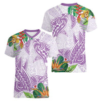 Polynesia Women V-Neck T-Shirt Sharks Duo Tropical Lavender