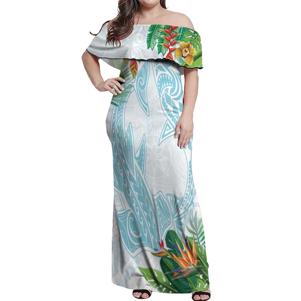 Polynesia Off Shoulder Maxi Dress Sharks Duo Tropical Turquoise