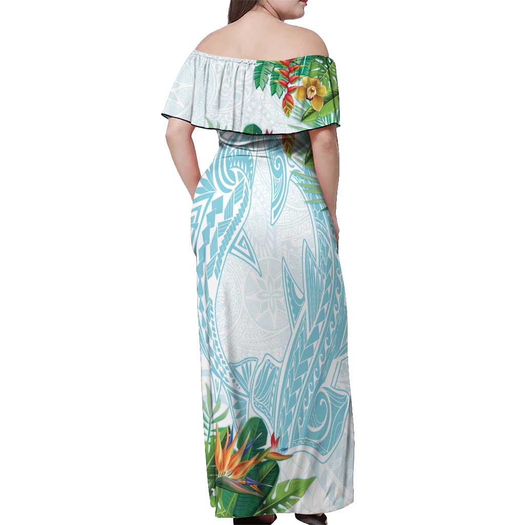 Polynesia Off Shoulder Maxi Dress Sharks Duo Tropical Turquoise