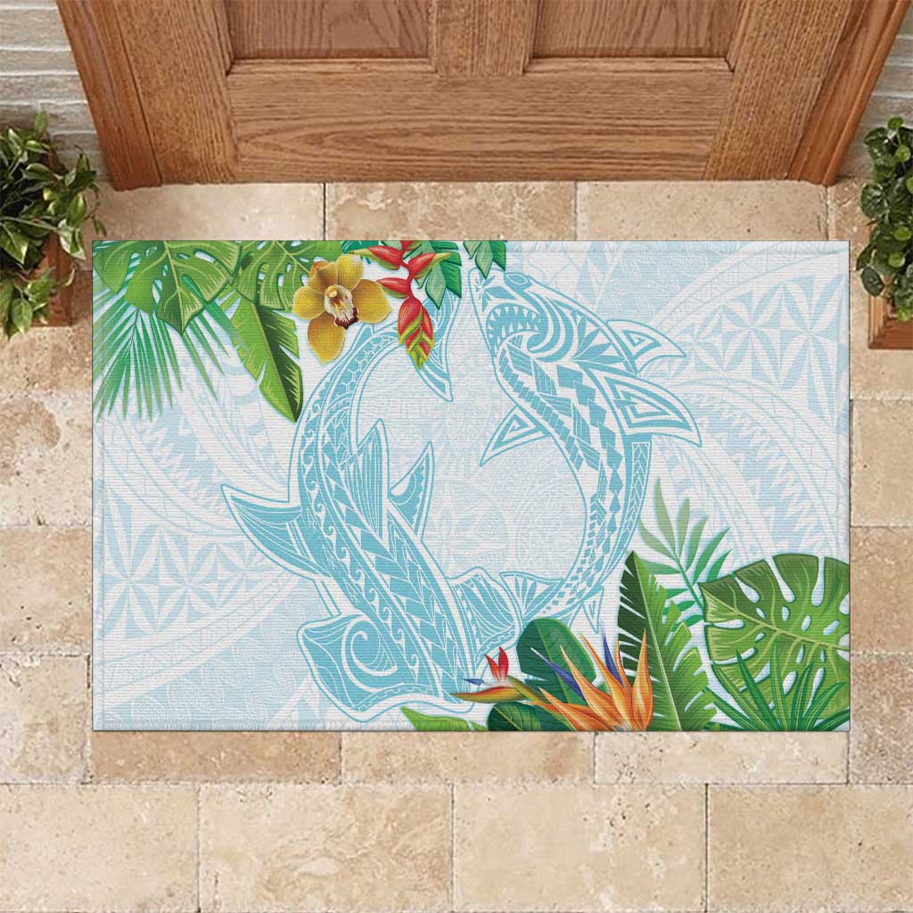 Polynesia Rubber Doormat Sharks Duo Tropical Turquoise