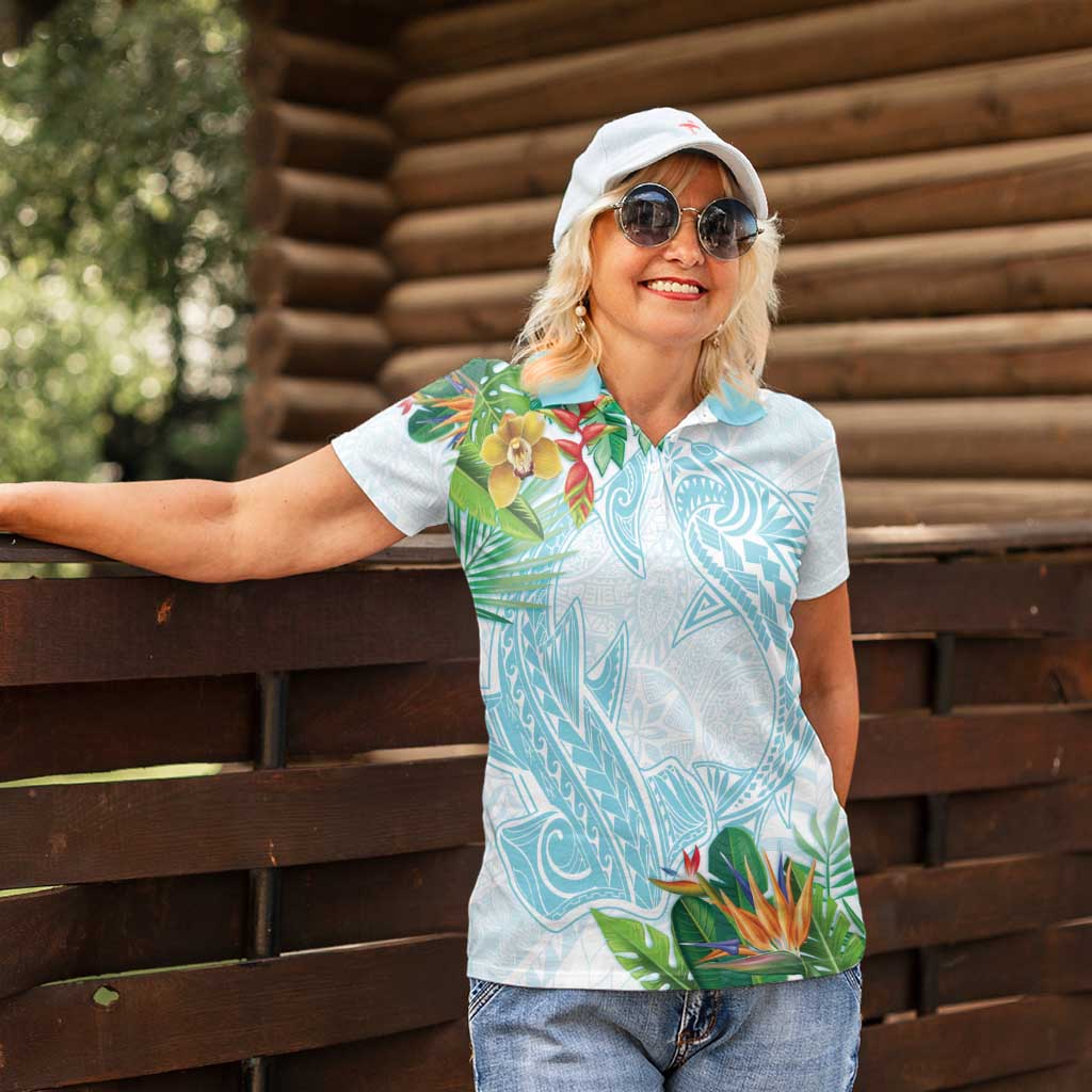 Polynesia Women Polo Shirt Sharks Duo Tropical Turquoise