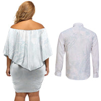 Polynesia Couples Matching Off Shoulder Short Dress and Long Sleeve Button Shirt Sharks Duo Tropical Off White LT7 - Polynesian Pride