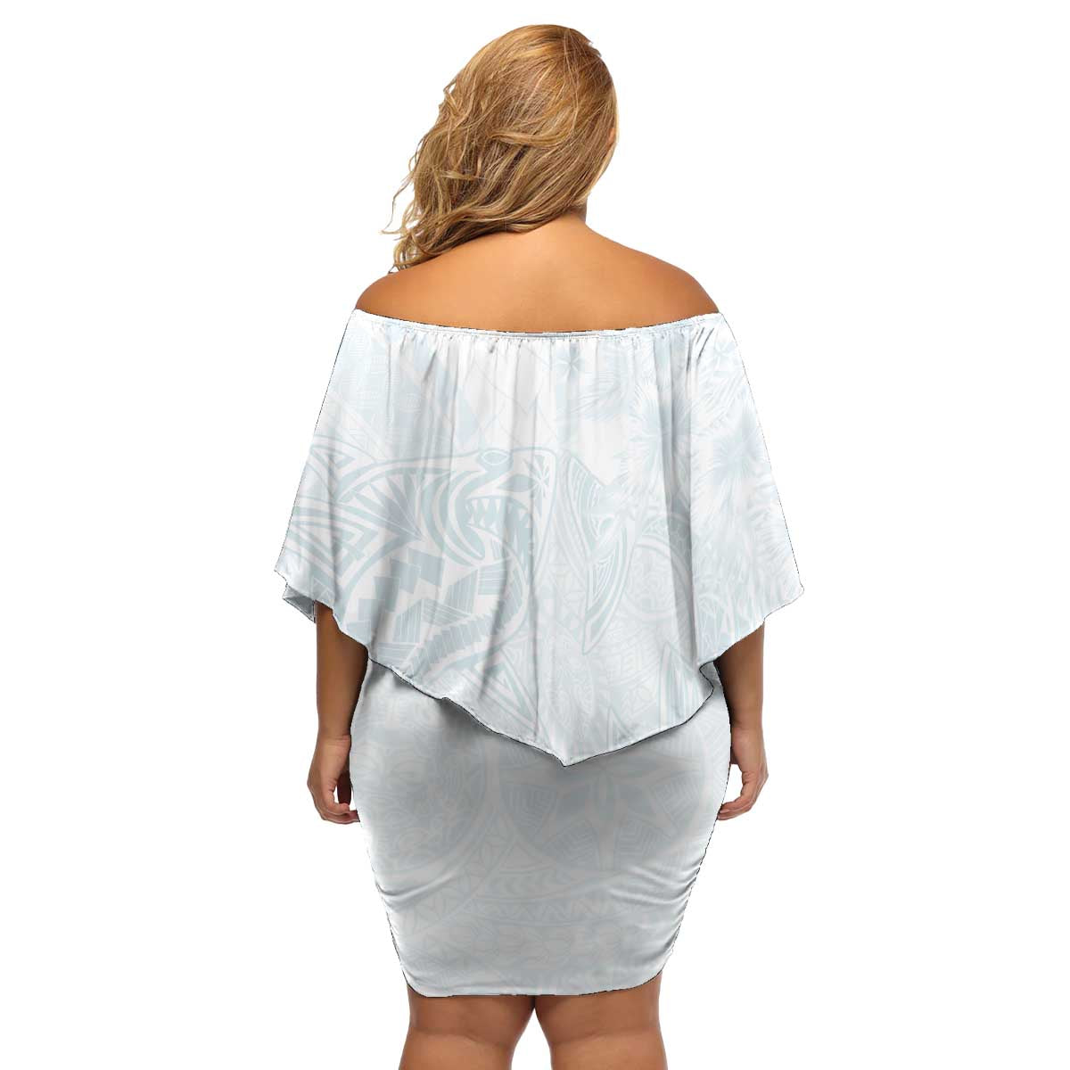 Polynesia Family Matching Off Shoulder Short Dress and Hawaiian Shirt Sharks Duo Tropical Off White