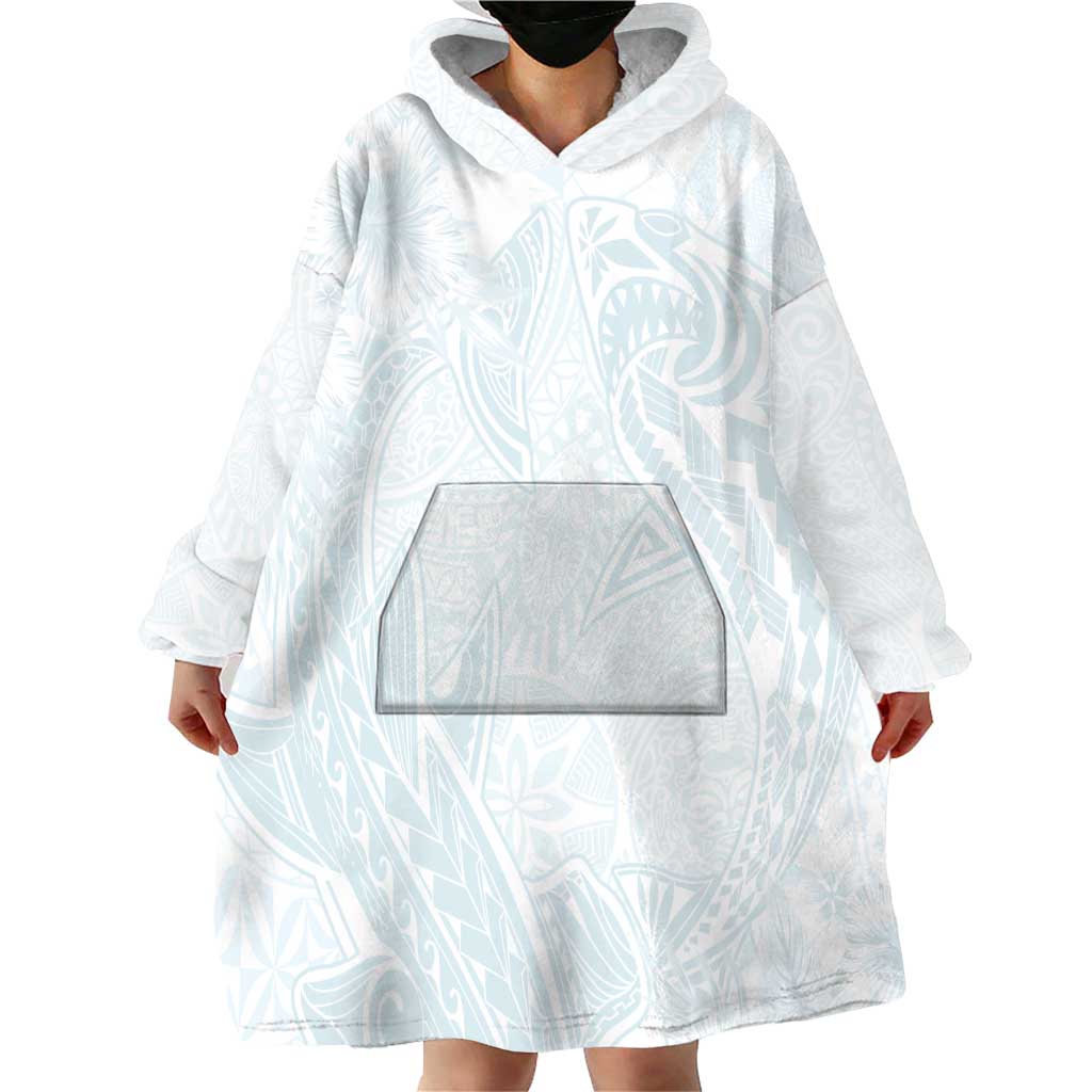 Polynesia Wearable Blanket Hoodie Sharks Duo Tropical Off White