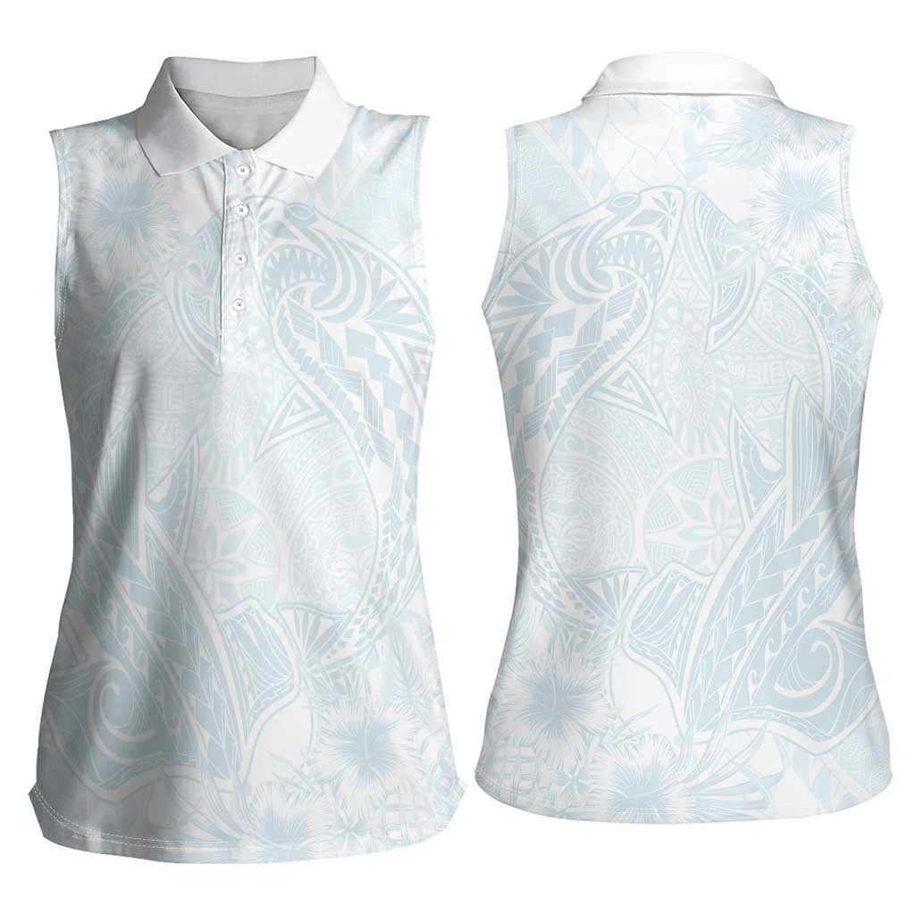 Polynesia Women Sleeveless Polo Shirt Sharks Duo Tropical Off White