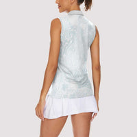 Polynesia Women Sleeveless Polo Shirt Sharks Duo Tropical Off White